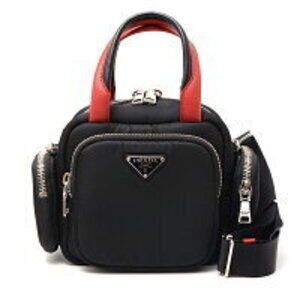 Prada Tessuto pocket top handle cargo bag black red handles